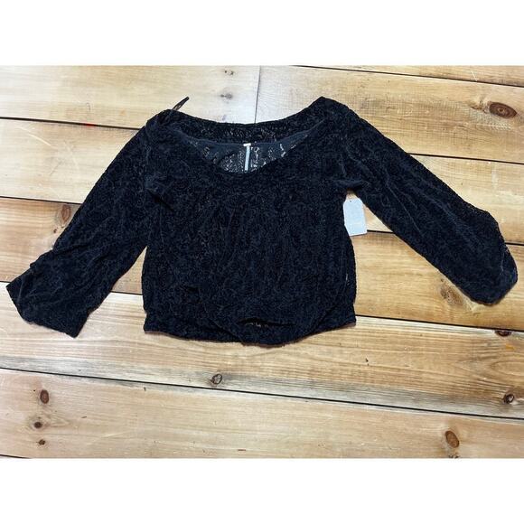 NWT! Free People Women's Sheer Black Lace/Paisley Print Blouse. Size Large - Picture 1 of 10